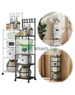 Етажерка стелаж с колела и куки на 5 нива за баня и кухня